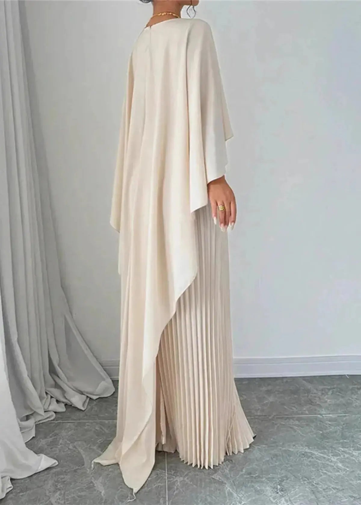 Pleated Chiffon Maxi Dress with Cape Overlay for Women TARHUS AS - Womens - Dresses