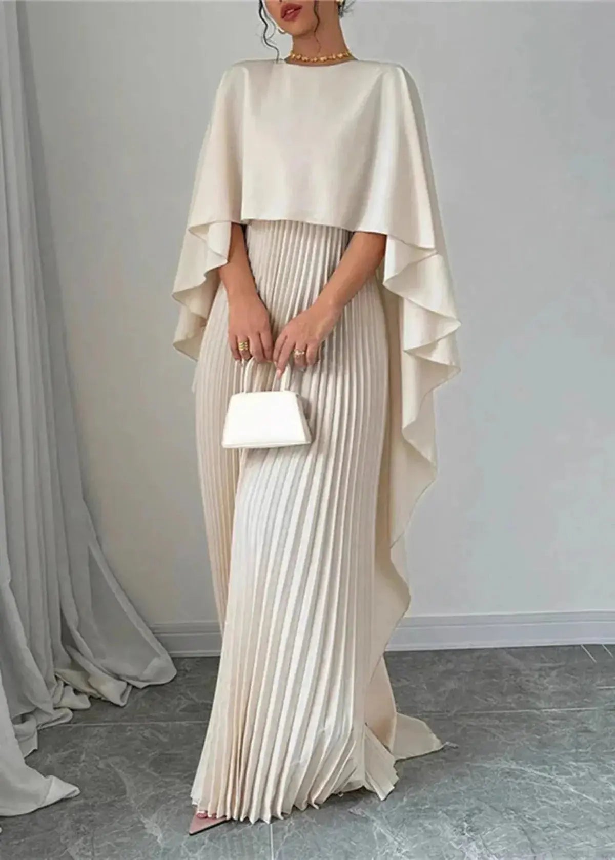 Pleated Chiffon Maxi Dress with Cape Overlay for Women TARHUS AS - Womens - Dresses