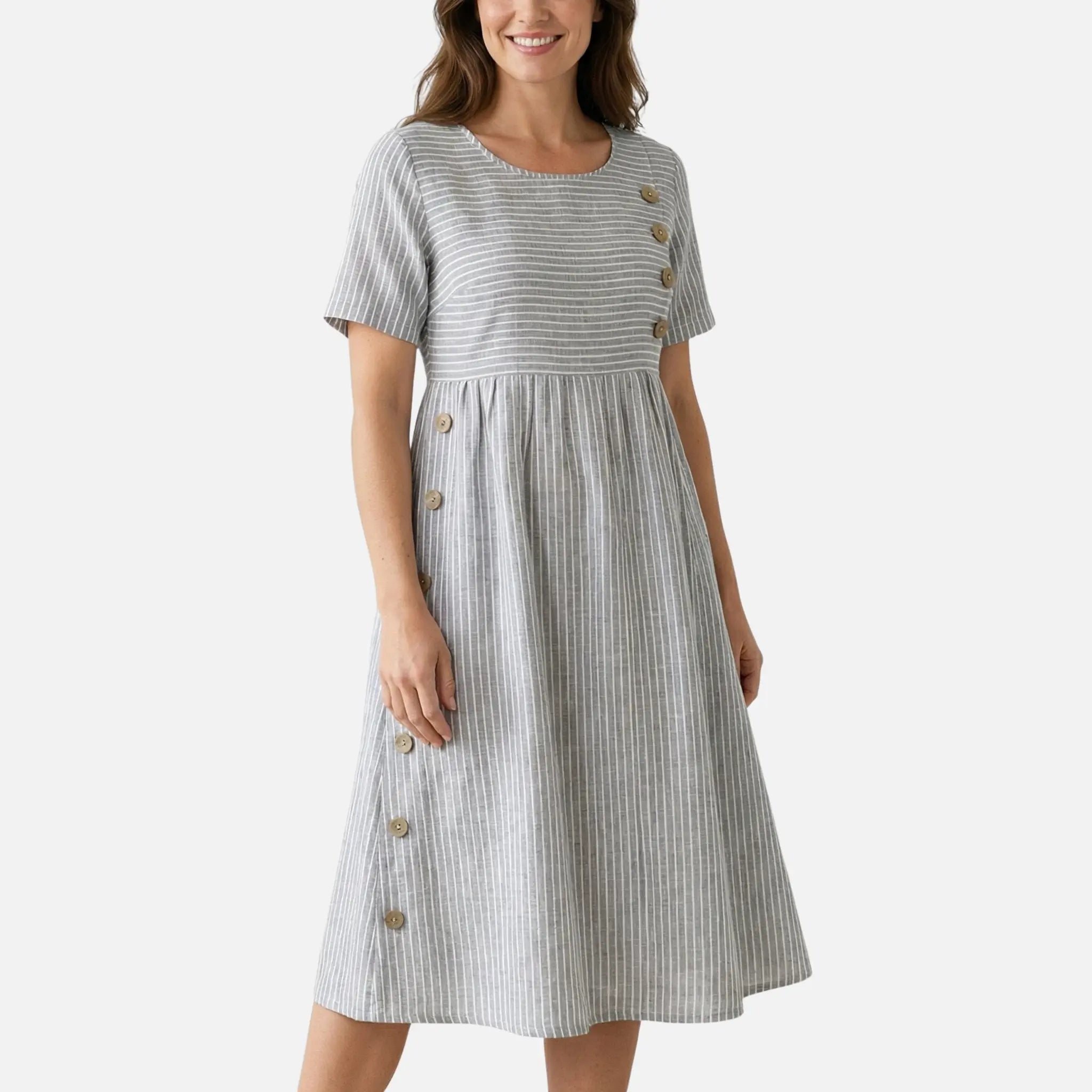 Linen Midi Dress with Button Detailing for Women TARHUS SS - Womens - Midi Dress