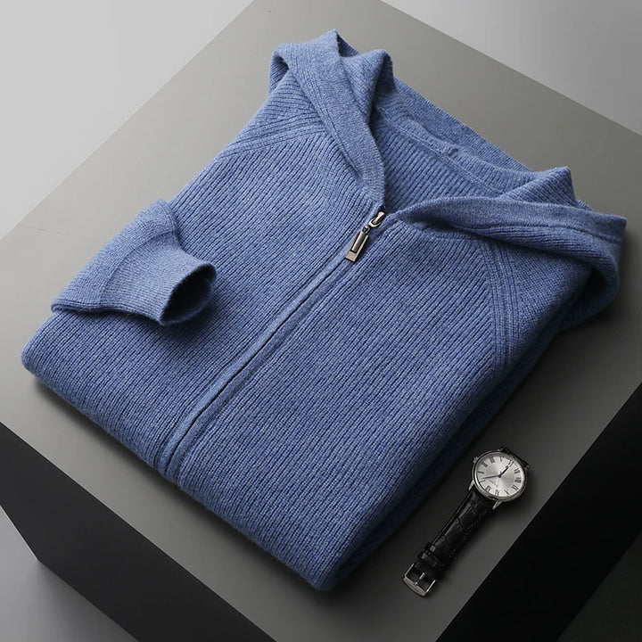 Fabian | Men’s Cashmere Zipper Vest with Hood – Luxury Knit Hoodie TARHUS Men Clothing