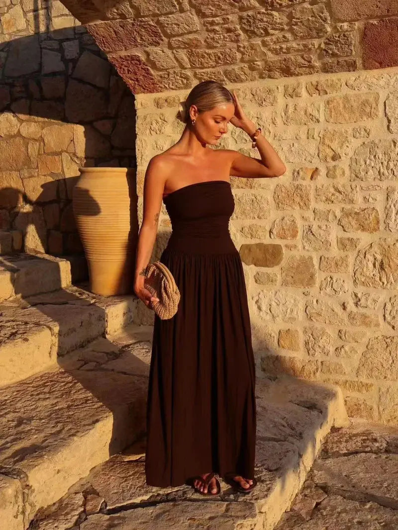 Isabella | Women’s Strapless Pleated Maxi Summer Dress TARHUS