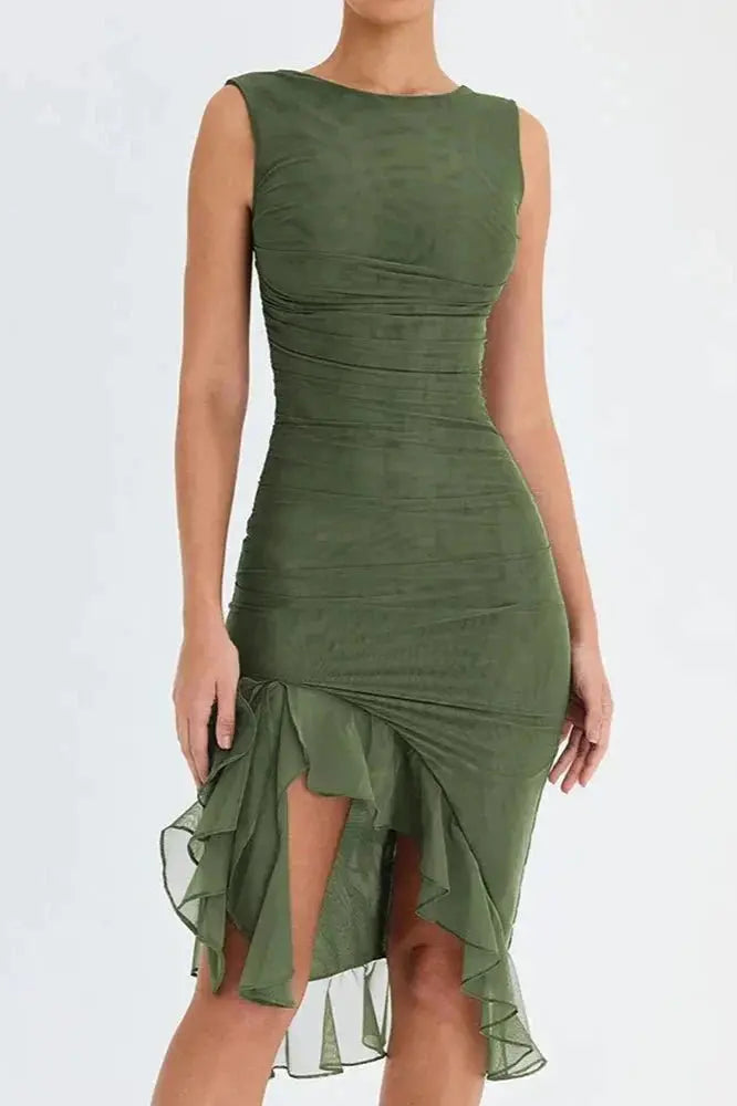 Aurevia | Women Ruched Sleeveless Midi Wedding Guest Dress TARHUS Dresses