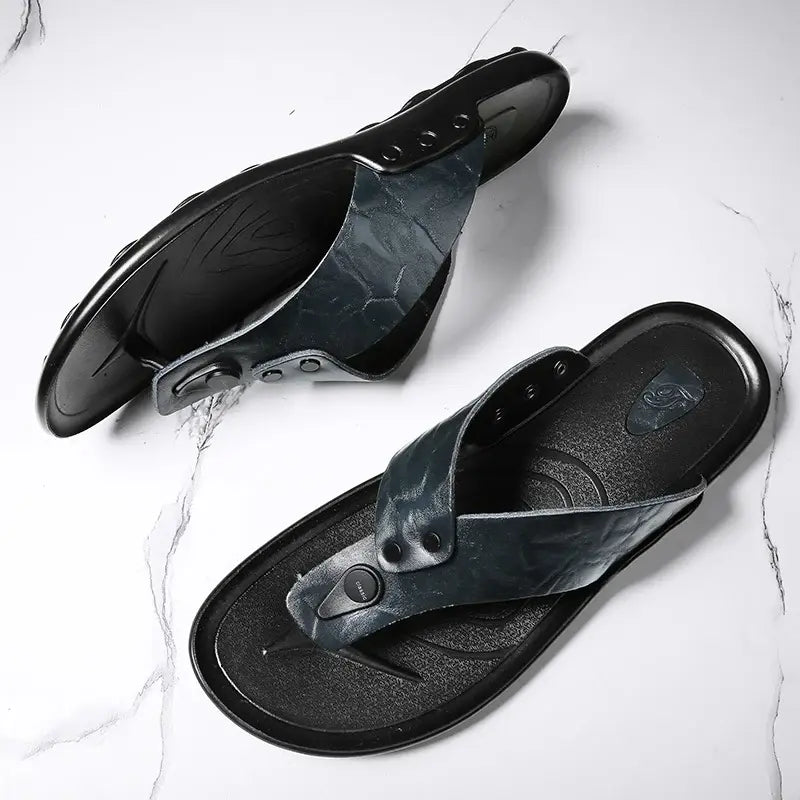 Arvento | Italian Leather Slides – Rivet Detail with Anti-Slip Comfort Sole TARHUS Men shoes