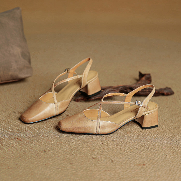 Cecelia | Heels – Leather Closed Toe Block Heel Shoes with Strap TARHUS Women's Shoes