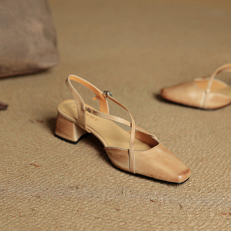 Cecelia | Heels – Leather Closed Toe Block Heel Shoes with Strap TARHUS Women's Shoes