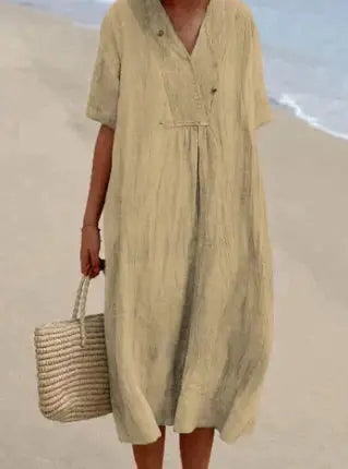 Ruby | V-Neck Cotton Dress - TARHUS