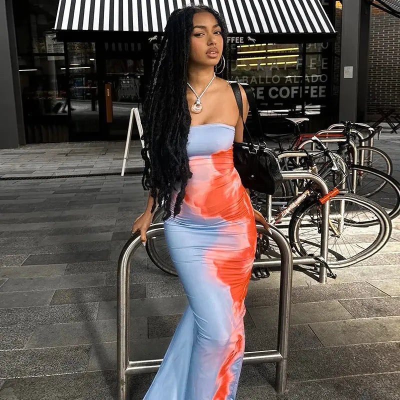 Aurea | Women Strapless Printed Maxi Beach Dress TARHUS Maxi Dress