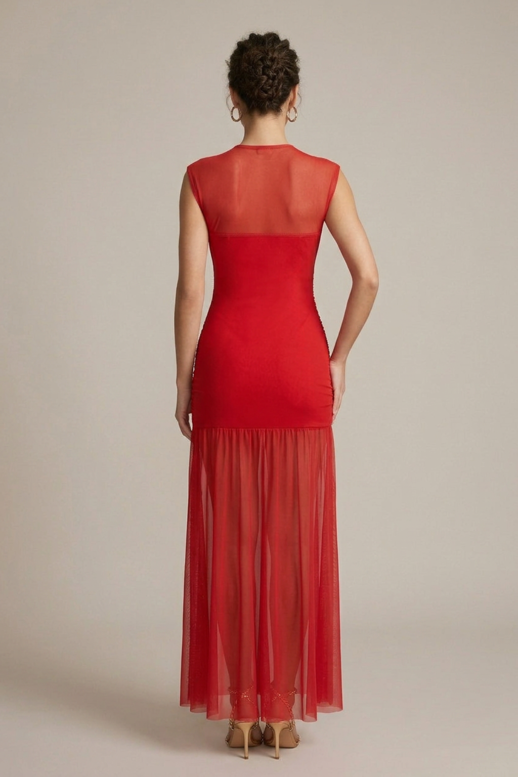 Women's Sleeveless Ruched Drop Waist Maxi Dress - Crew Neck TARHUS Maxi Dresses