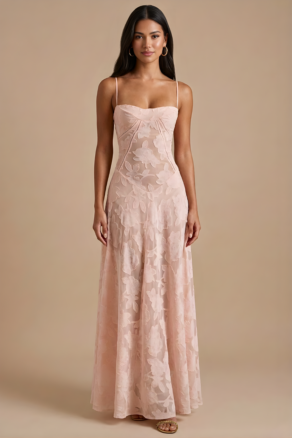 Women's Spaghetti Strap Lace Maxi Dress with Corset Lace-Up Back TARHUS Maxi Dresses