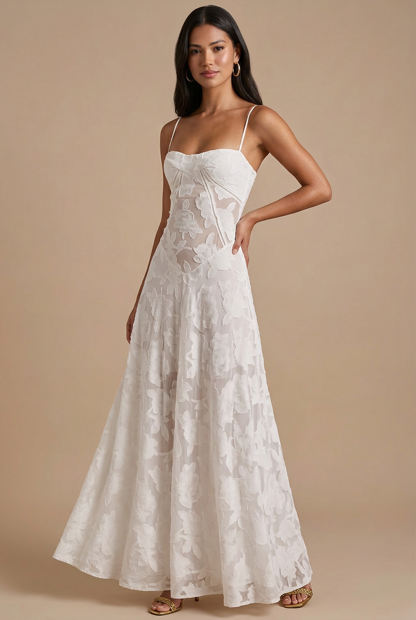 Women's Spaghetti Strap Lace Maxi Dress with Corset Lace-Up Back TARHUS Maxi Dresses