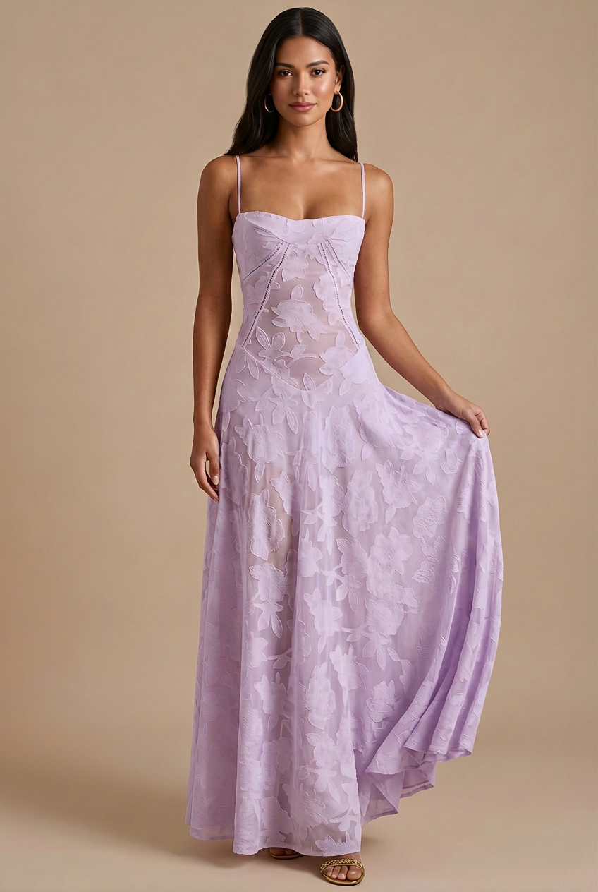 Women's Spaghetti Strap Lace Maxi Dress with Corset Lace-Up Back TARHUS Maxi Dresses