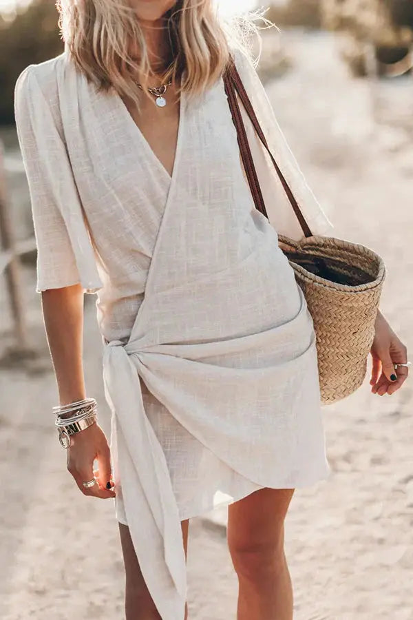 Lowri | Women Wrap Mini Dress with Tie Waist and Short Sleeves TARHUS Mini Dresses