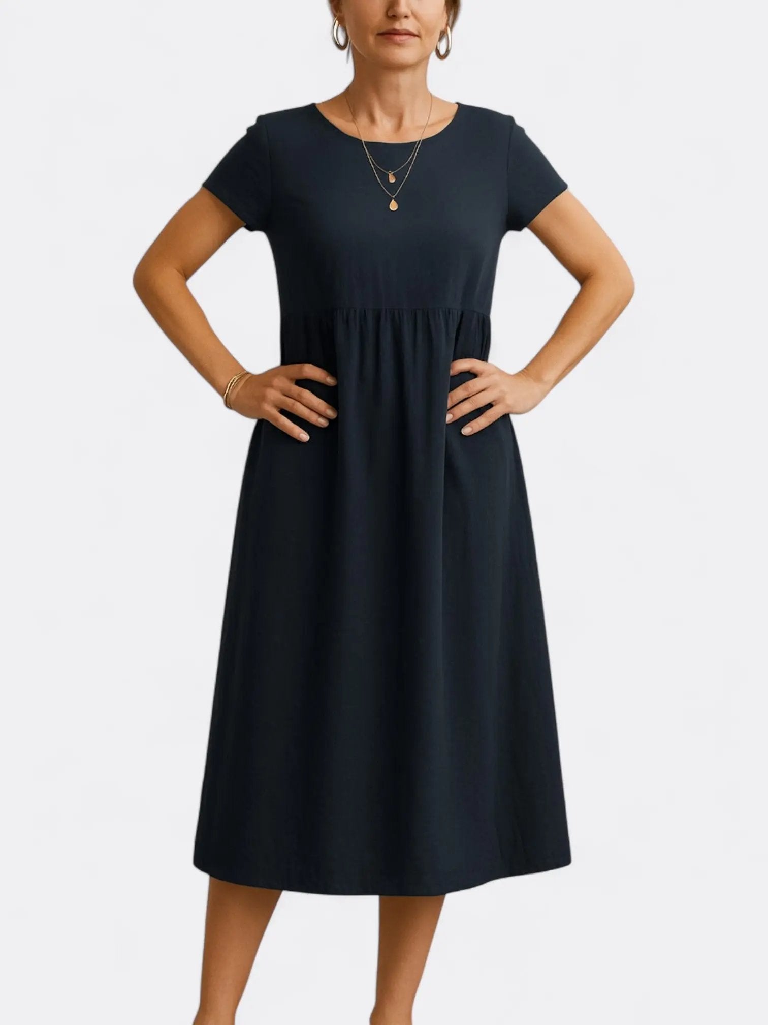 Zia's Midi Dress with O Neckline and A-Line Silhouette - TARHUS