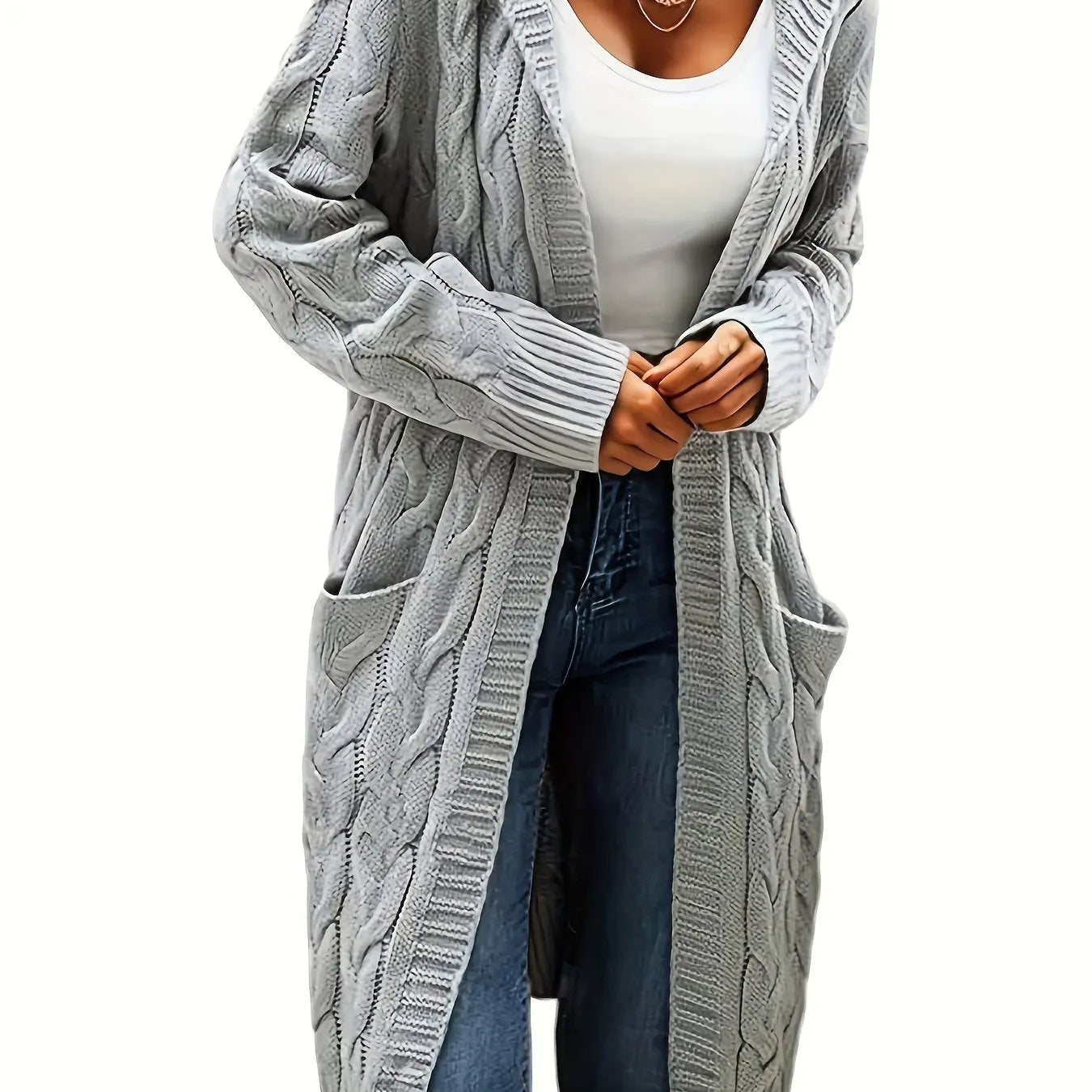 Women’s Open Front Cardigan – Soft Knit Winter Sweater with Pockets - TARHUS