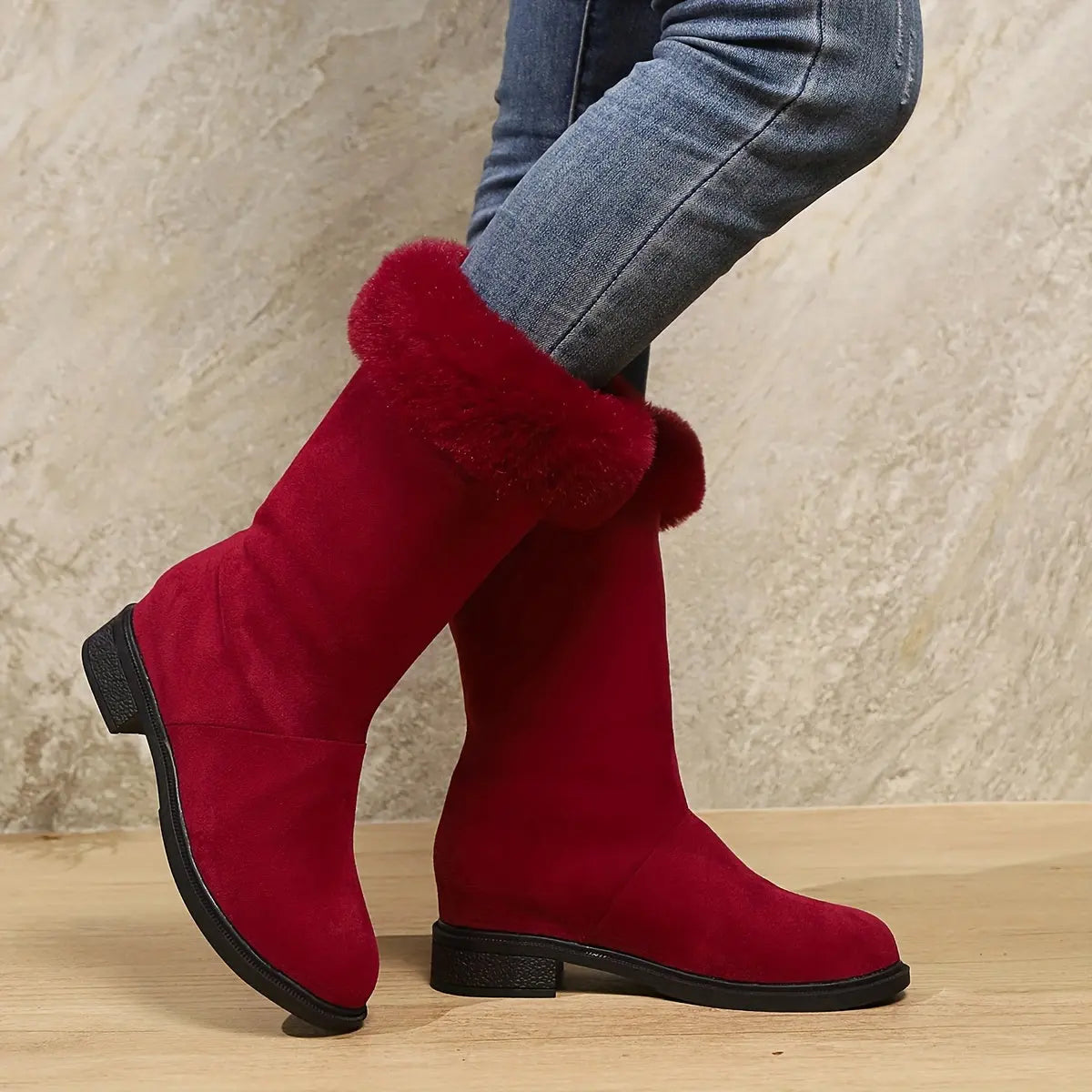 Mid-Calf Winter Booties for Women – Soft Plush Slip-On Snow Boots with Platform Heel | Warm Indoor Outdoor Cold Weather Fashion - TARHUS