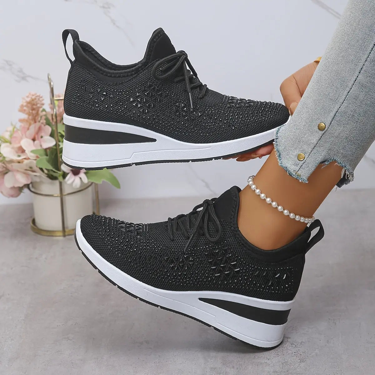 Women’s Orthopedic Fashion Sneakers – Breathable Walking Shoes with Rhinestone TARHUS Women Shoes