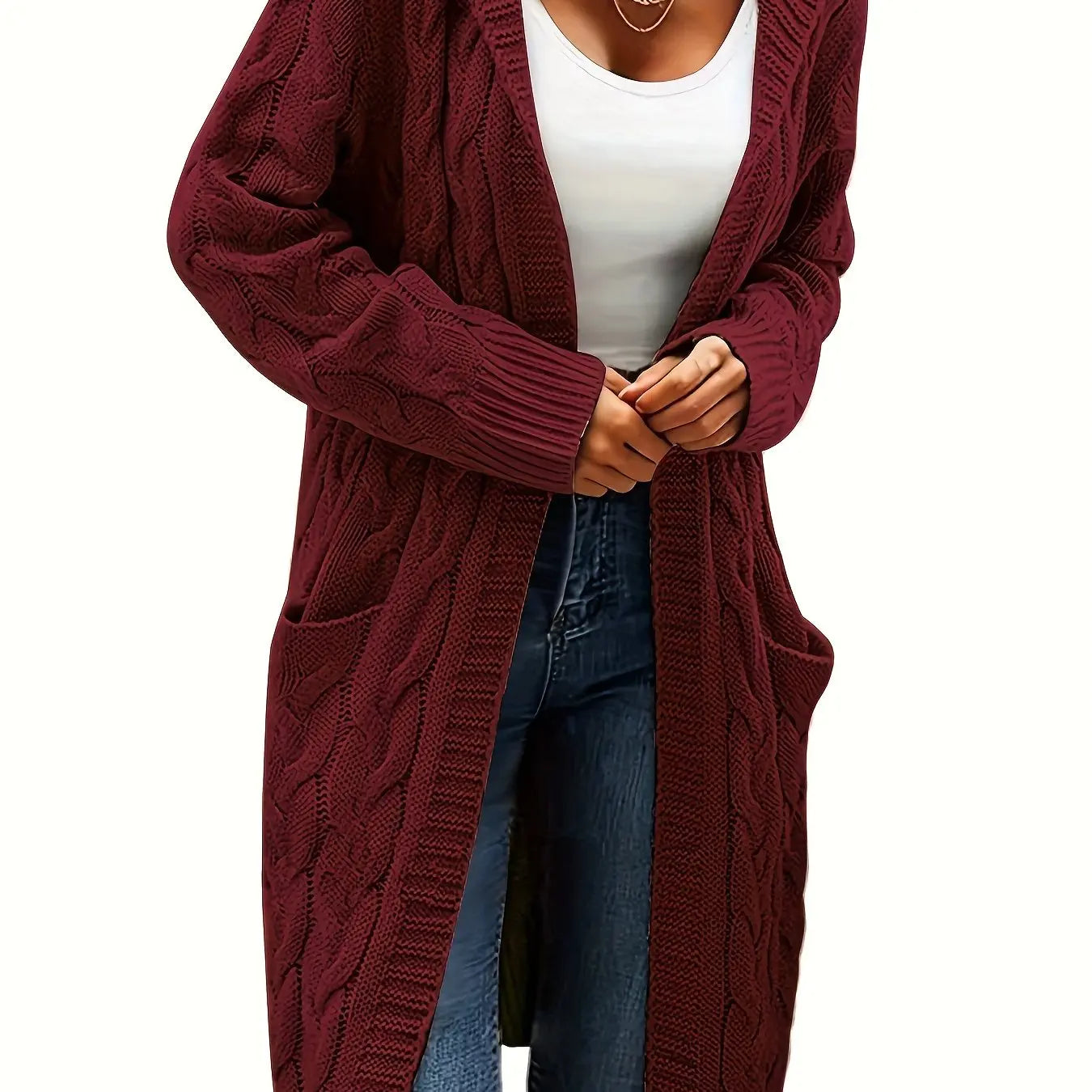 Women’s Open Front Cardigan – Soft Knit Winter Sweater with Pockets - TARHUS