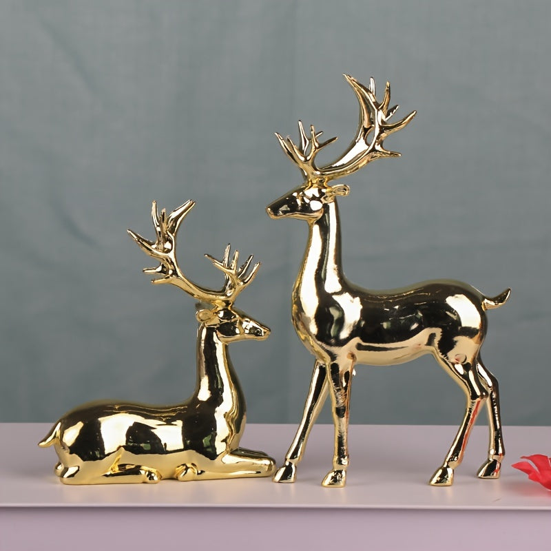 Pair of Golden Reindeer Statues – Elegant Holiday & Year-Round Decor | LuxeDeer TARHUS Home Decor