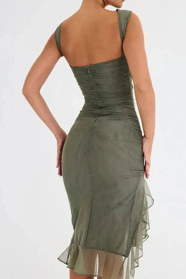 Aurevia | Women Ruched Sleeveless Midi Wedding Guest Dress TARHUS Dresses