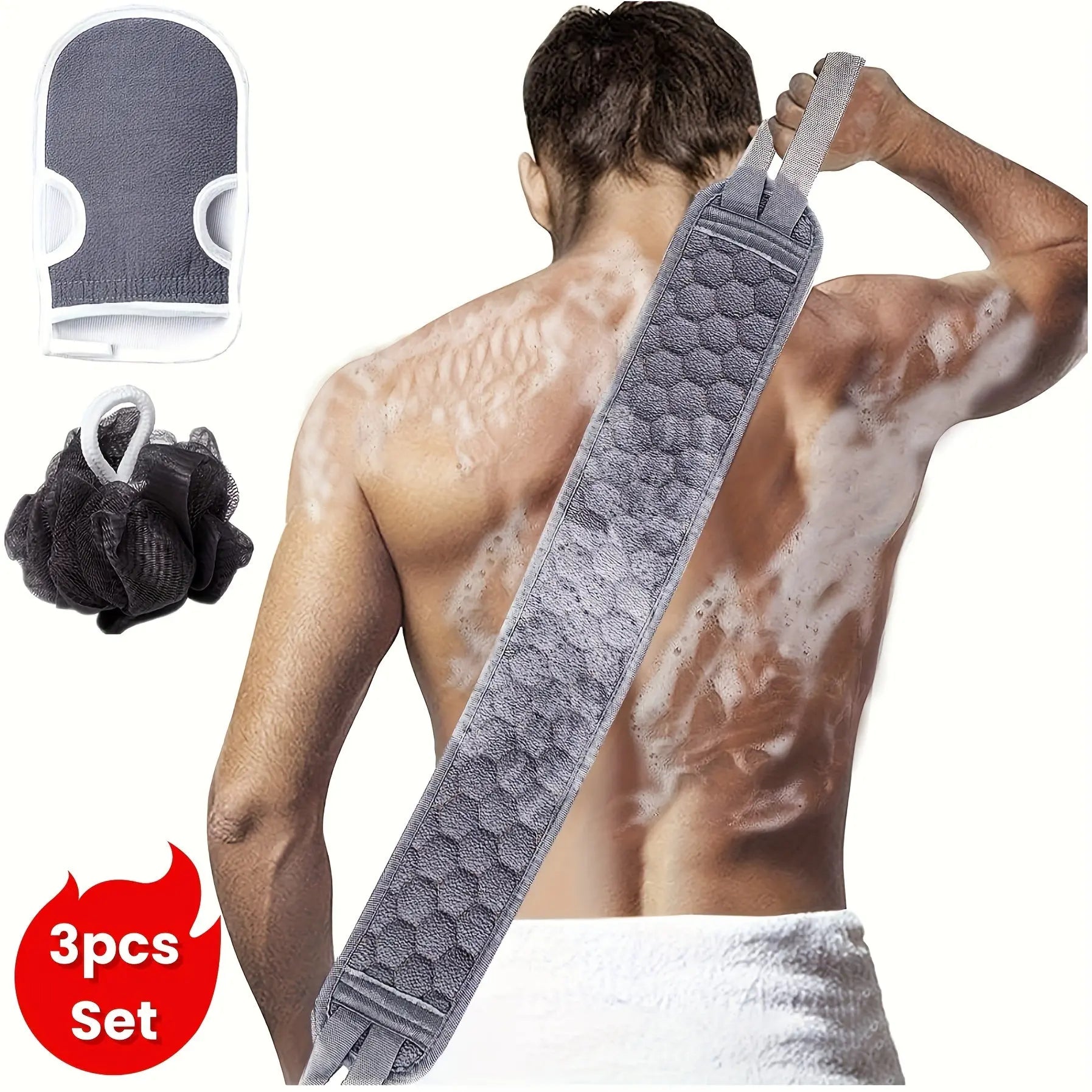 3-in-1 Exfoliating Shower Kit – Back Scrubber, Body Glove & Shower Pouf - TARHUS