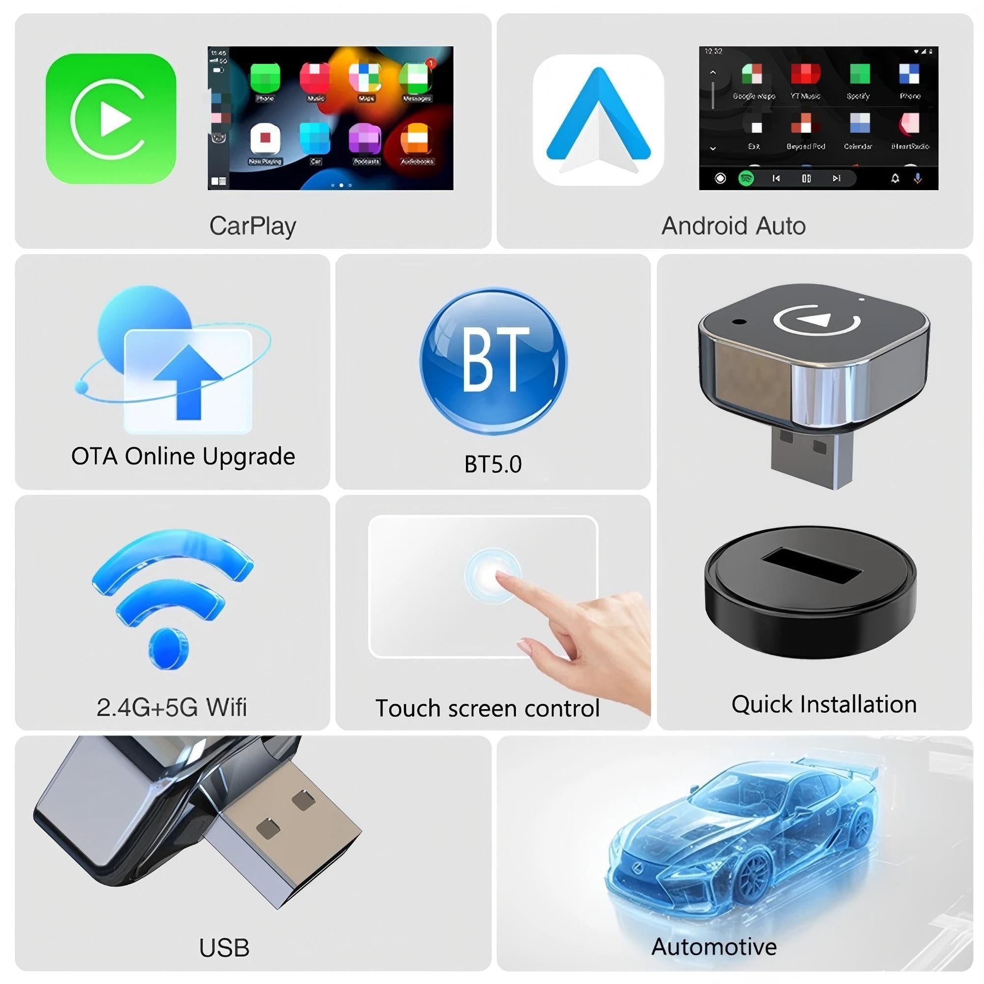 DriveLink | 2-in-1 Wireless CarPlay & Android Auto Adapter – Fast Plug & Play Car Dongle TARHUS Electronics & Gadgets
