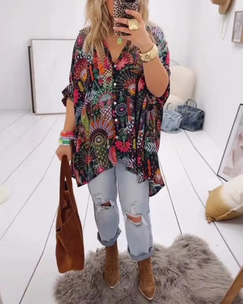 Loose Fit Printed Blouse – Casual Summer Shirt with Half Sleeves | Amara TARHUS Blouses & Shirts