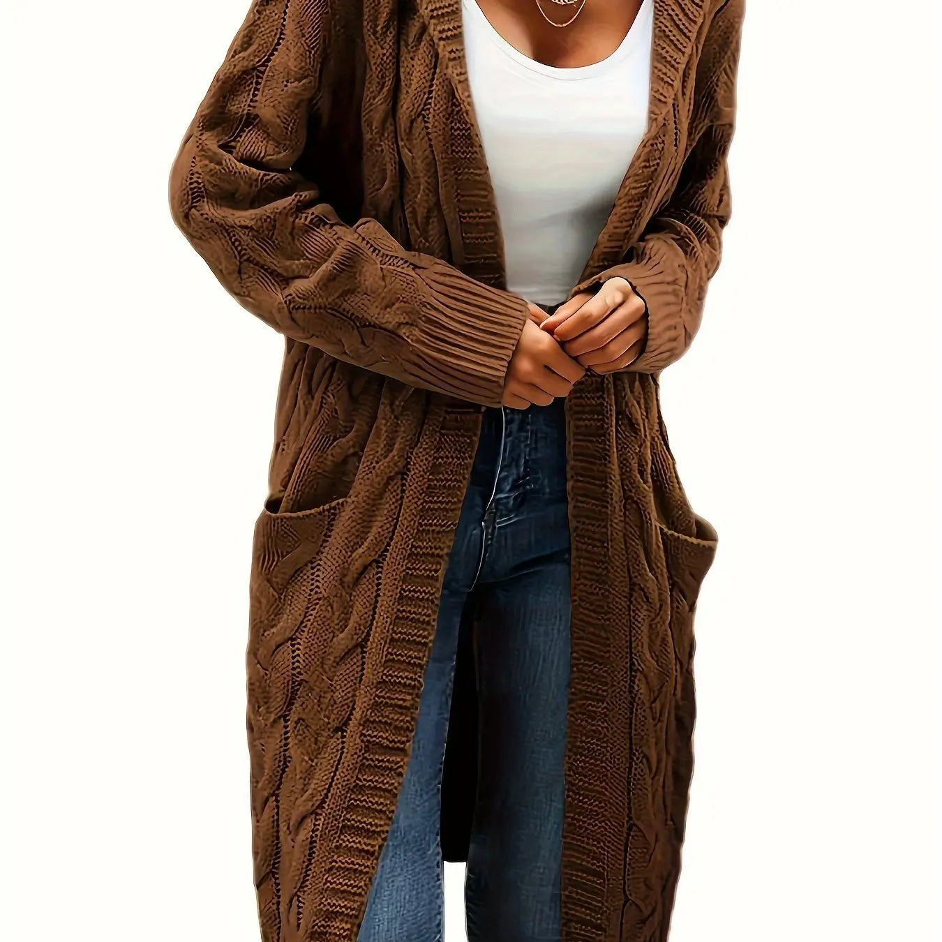 Women’s Open Front Cardigan – Soft Knit Winter Sweater with Pockets - TARHUS