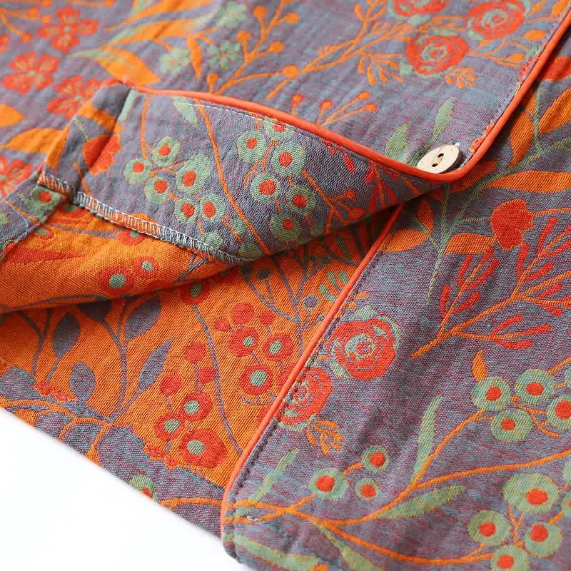 Vintage Leaf Cotton Lapel Loungewear Set - TARHUS