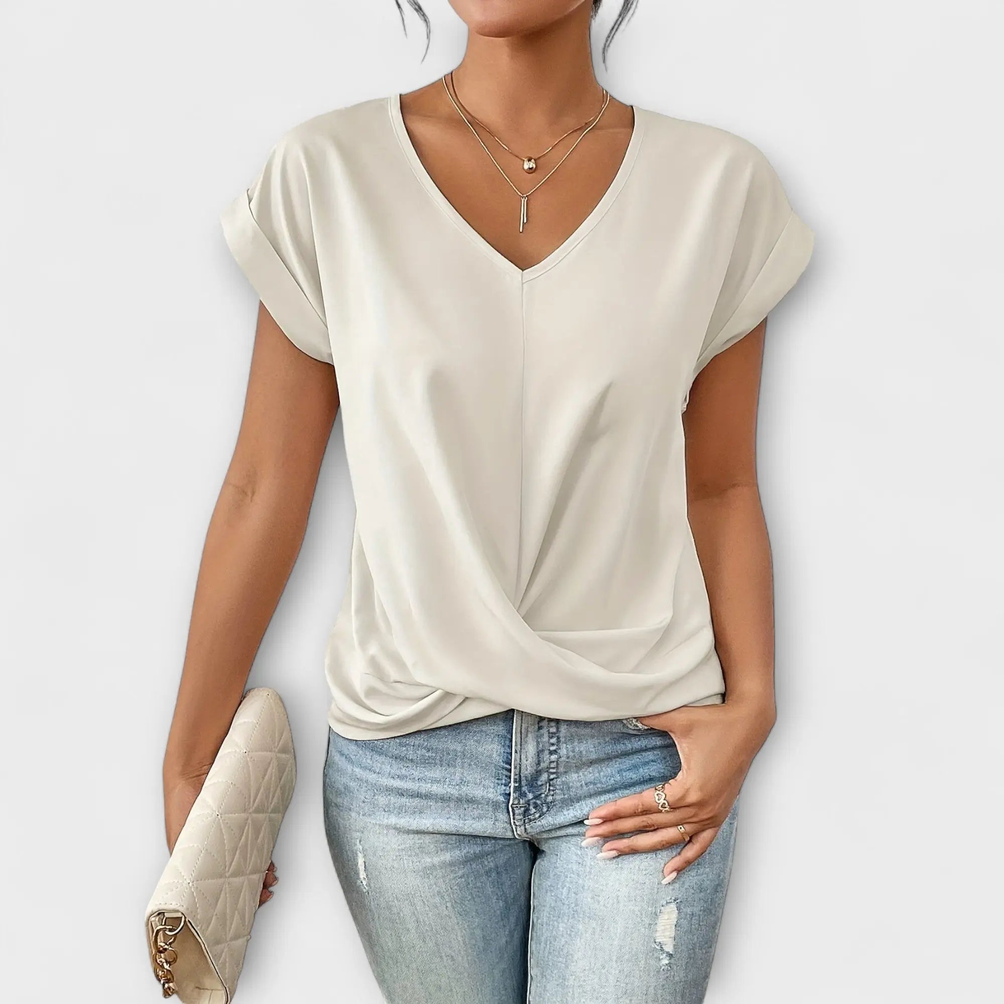 Eloise - V-neck Top with Knot Detail - TARHUS