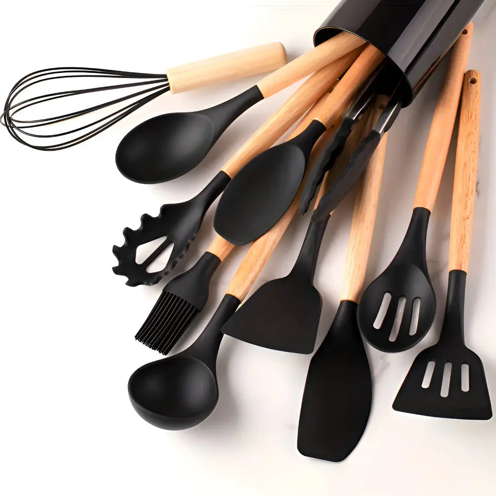 Silicone Cooking Utensils Set | 12-Piece Heat-Resistant – Bamboo Handles TARHUS Cooking Utensils