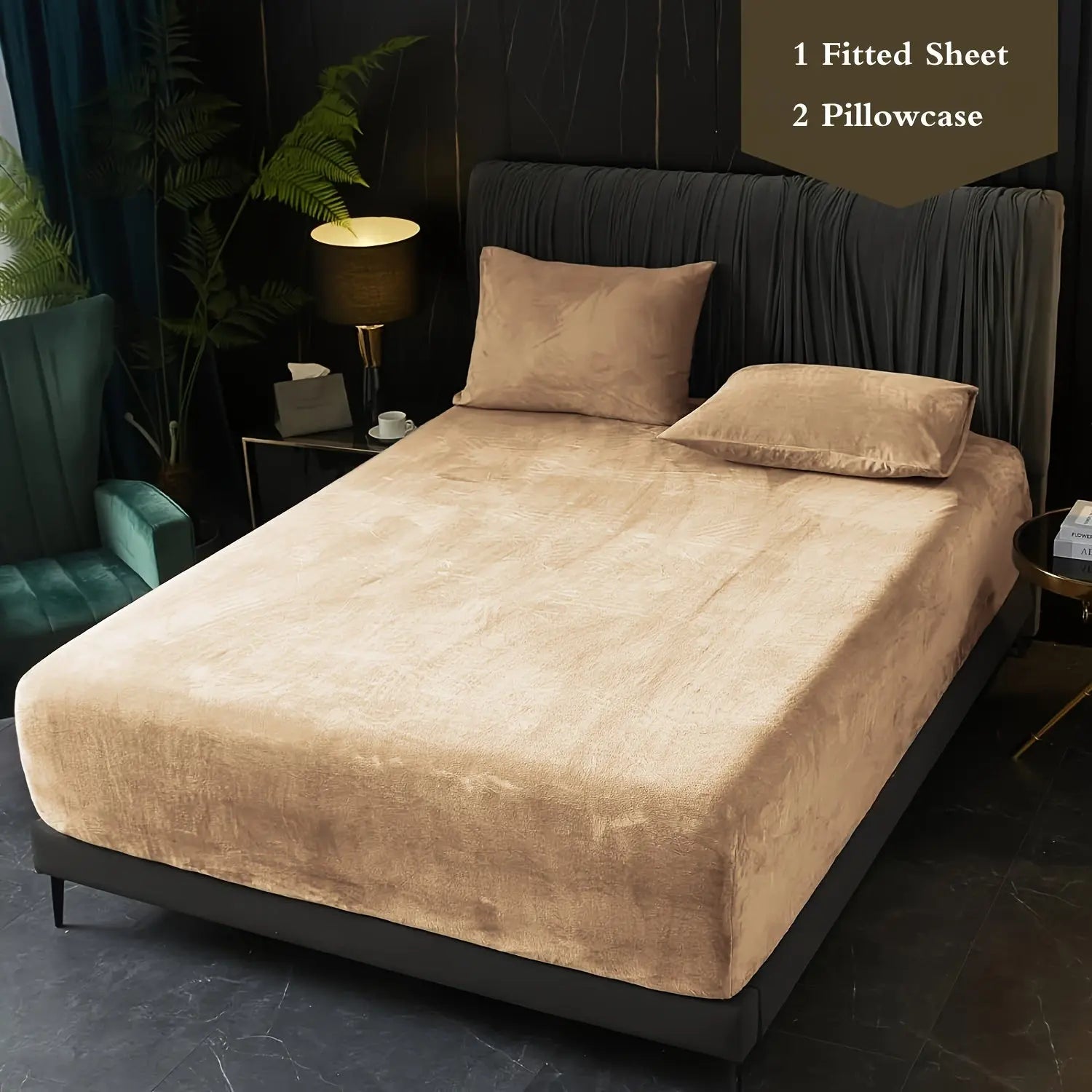 3-Piece Deep Pocket Velvet Fitted Sheet Set - Ultra-Soft Bedding with Pillowcases - TARHUS