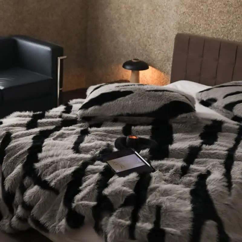 Modern Zebra Print Faux Fur Blanket - TARHUS