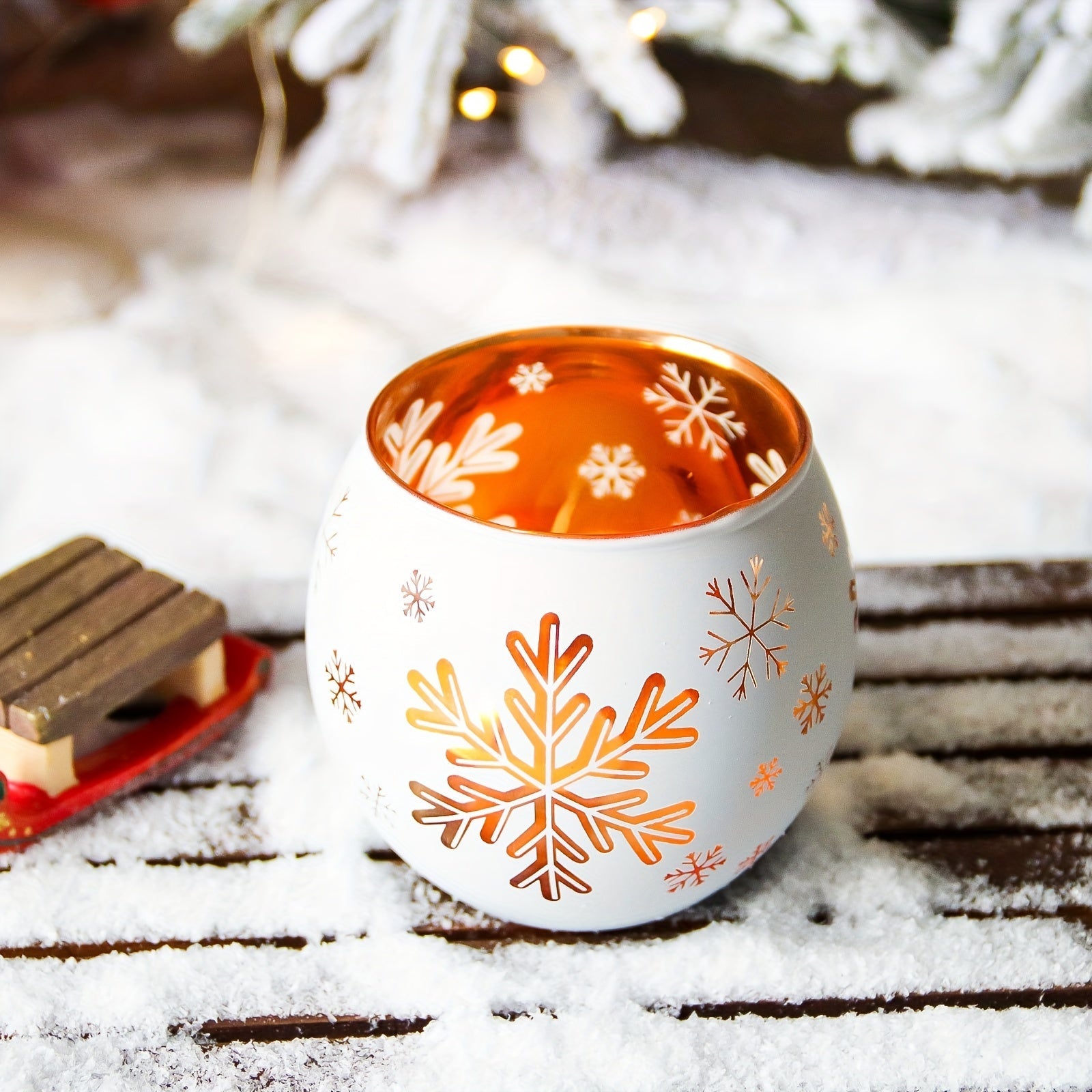 Set of 2 Glass Candle Holders with Snowflake Cutouts | FrostGlow TARHUS Christmas