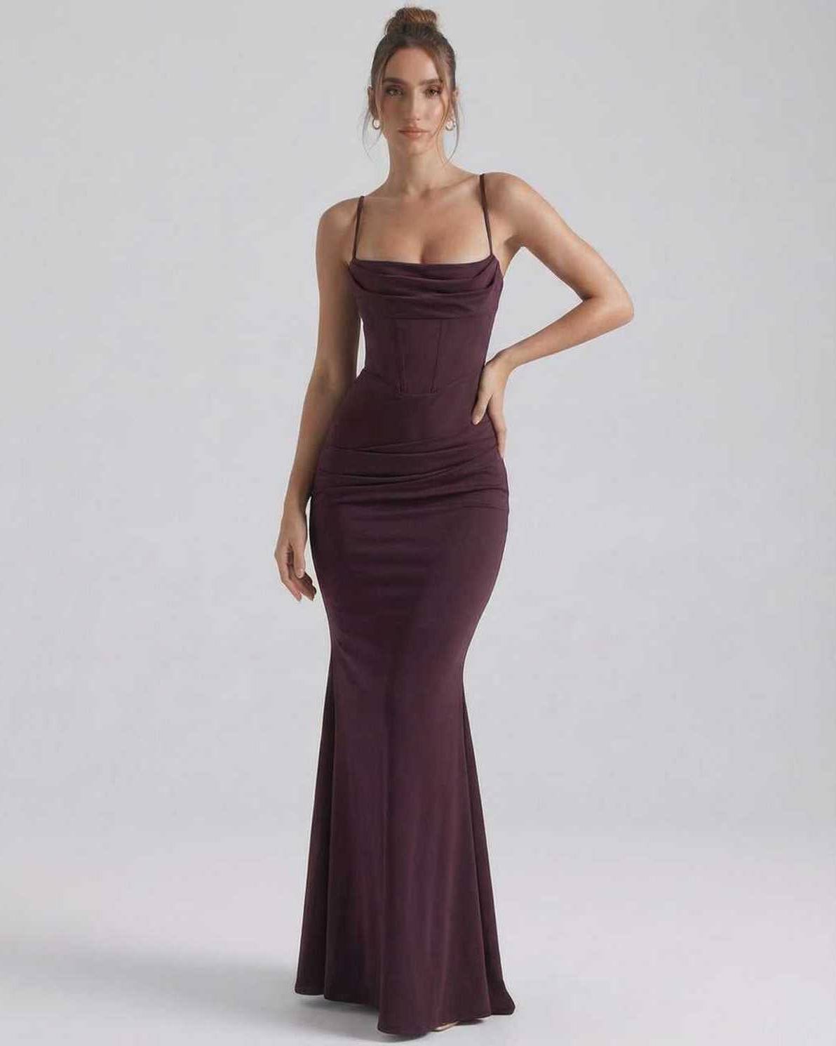 Women's Spaghetti Strap Cowl Neck Bodycon Mermaid Maxi Dress TARHUS Maxi Dress