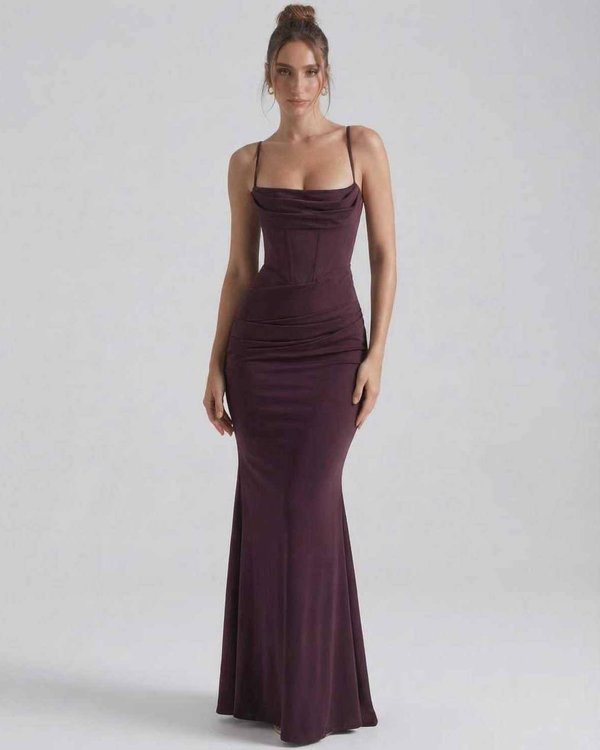 Women's Spaghetti Strap Cowl Neck Bodycon Mermaid Maxi Dress TARHUS Maxi Dress
