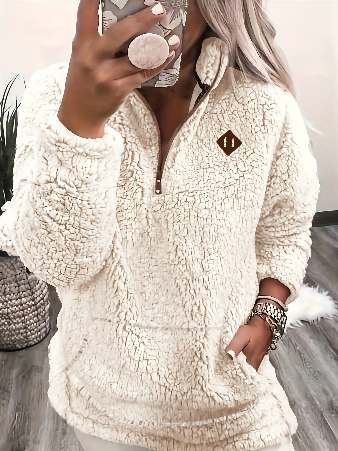 Maddy™ Women’s Fleece Half-Zip Pullover – Cozy Shearling Knit Sweatshirt with High Neck - TARHUS