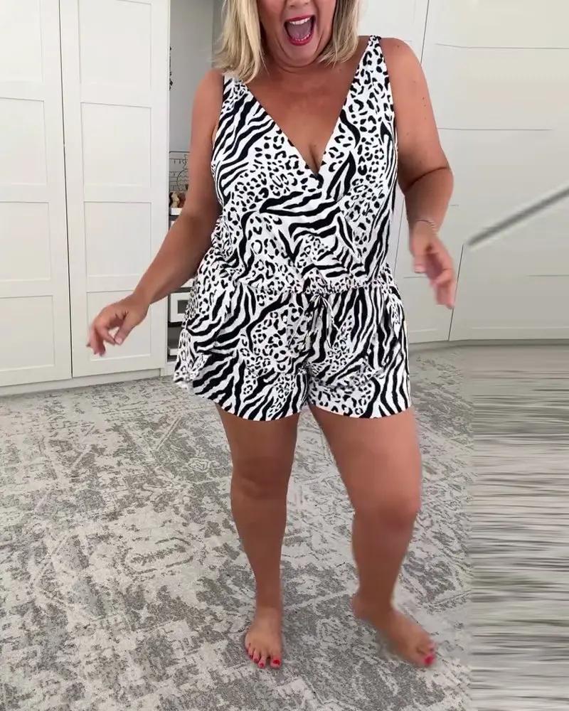 Zebra Print Slim Fit Swimsuit – One-Piece V-Neck with Lace-Up Back TARHUS Swimsuits