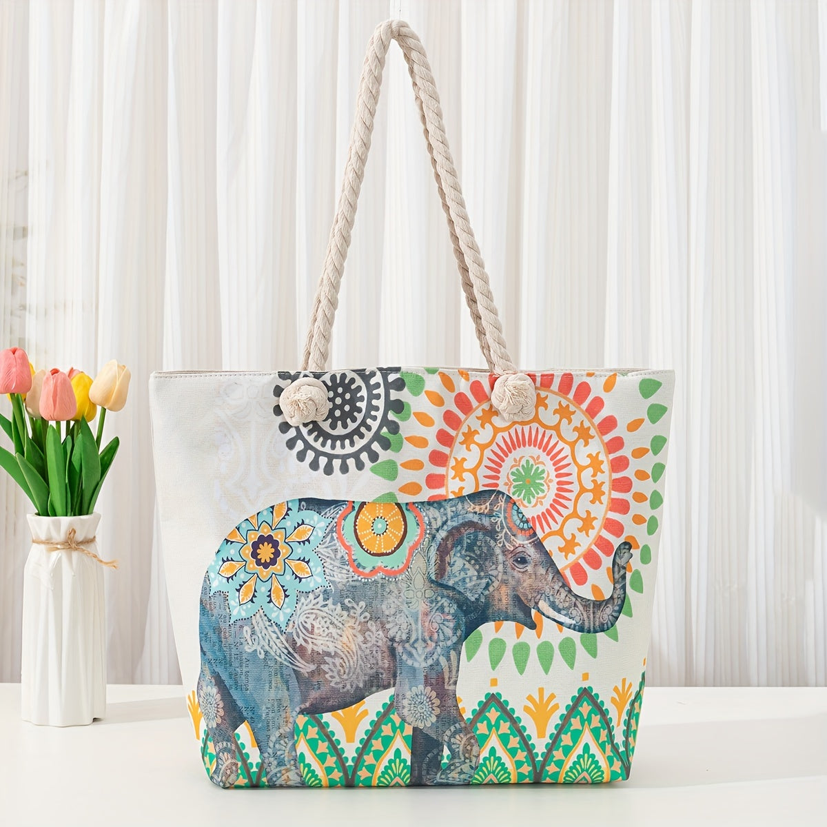 Amara | Blue Mandala Print Tote Bag – Casual Rope Handle Shoulder Bag TARHUS Shoulder Bag