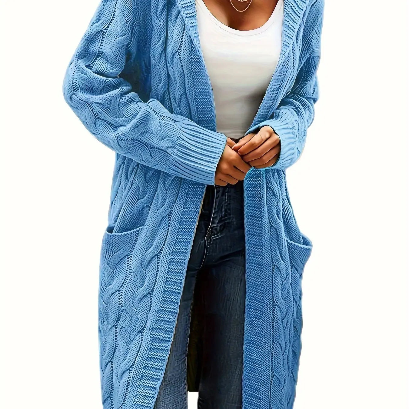 Women’s Open Front Cardigan – Soft Knit Winter Sweater with Pockets - TARHUS