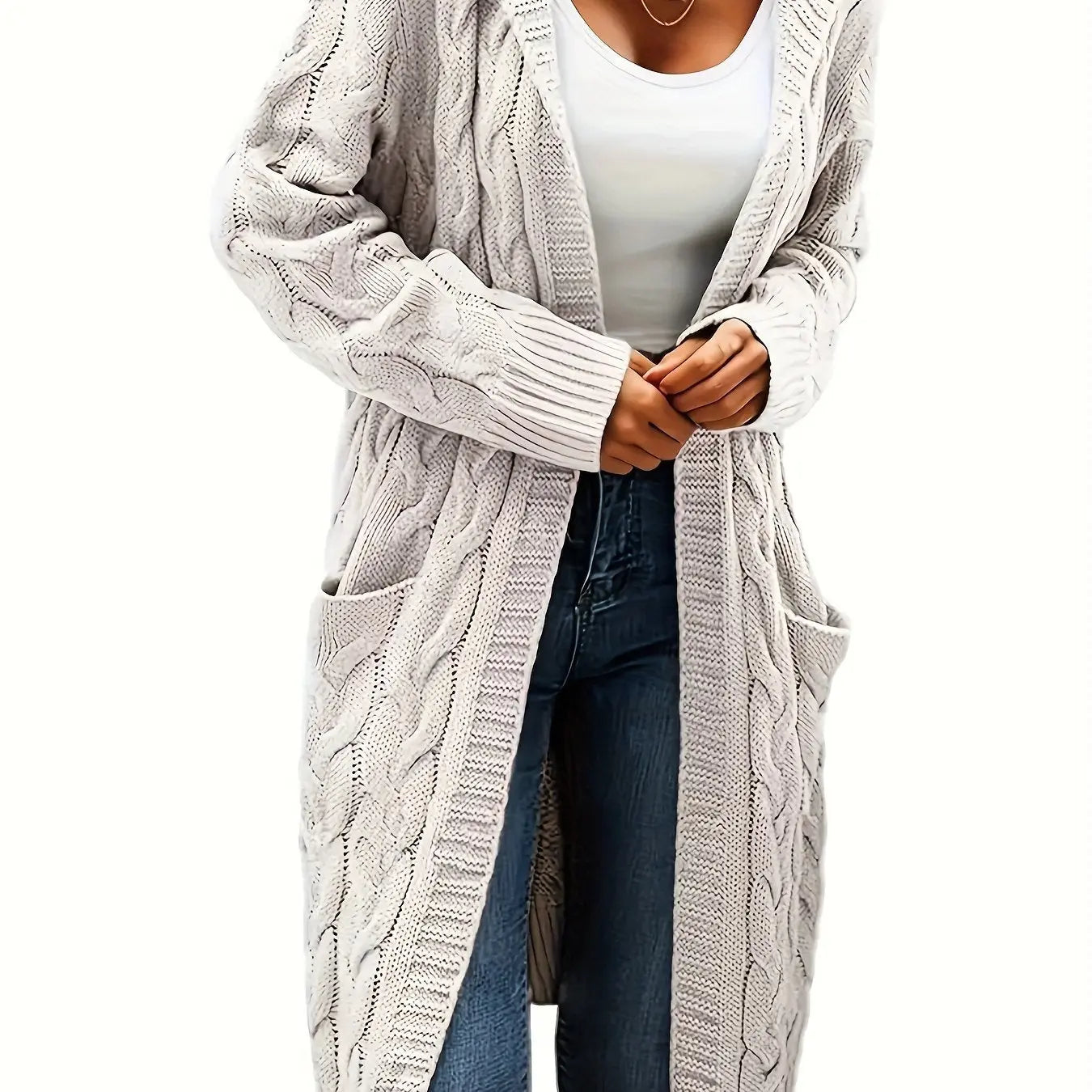 Women’s Open Front Cardigan – Soft Knit Winter Sweater with Pockets - TARHUS