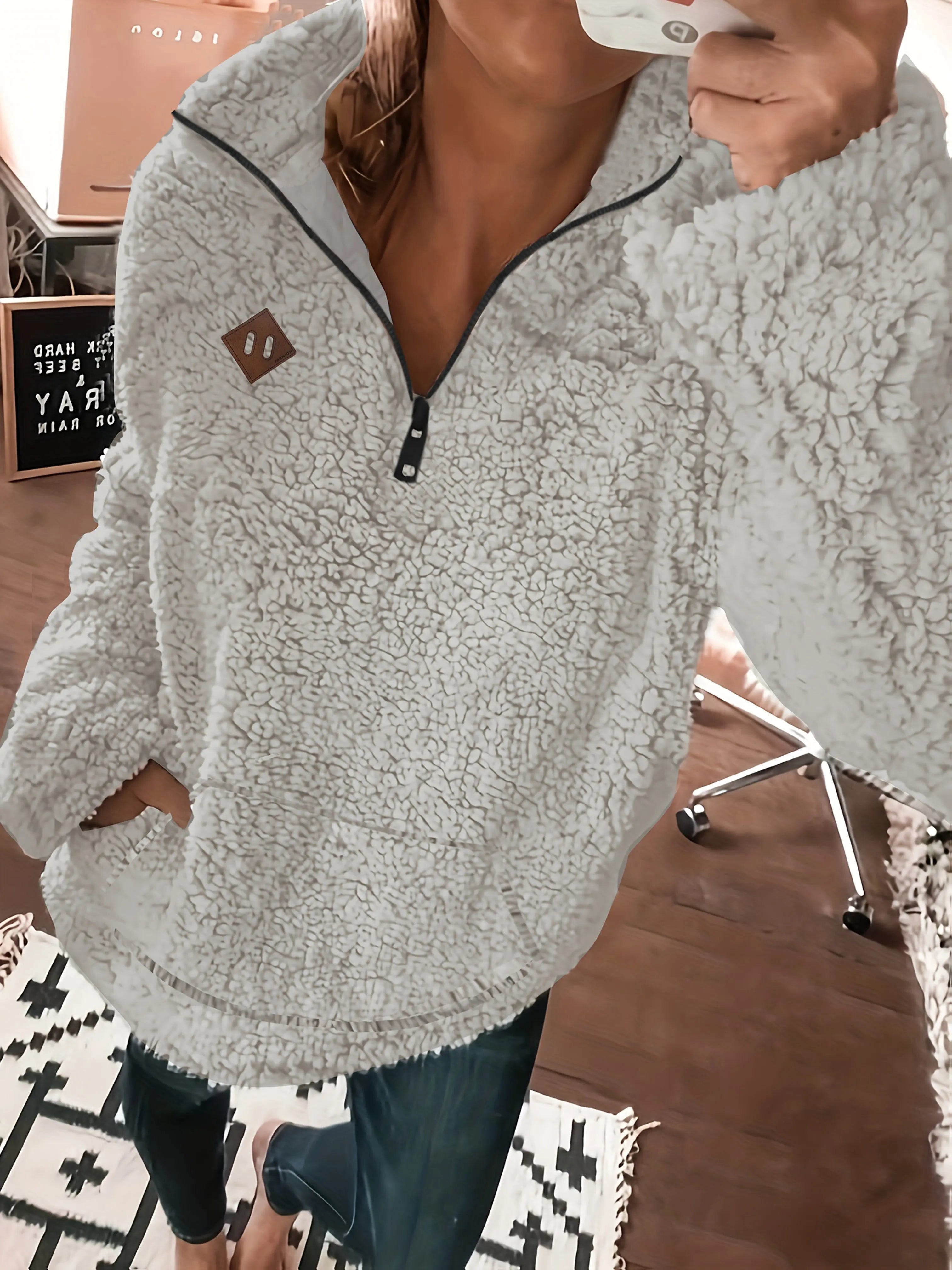 Maddy™ Women’s Fleece Half-Zip Pullover – Cozy Shearling Knit Sweatshirt with High Neck - TARHUS