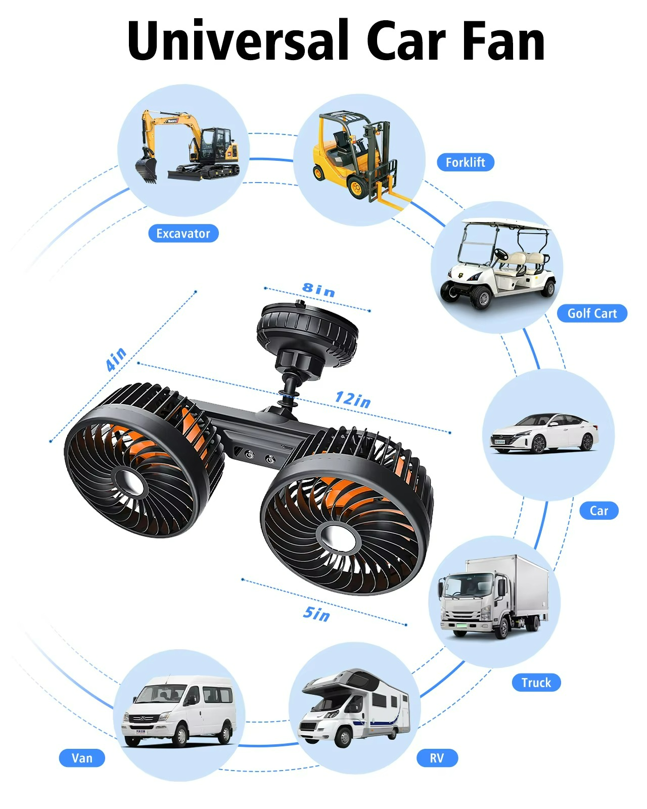 Autovent | Car Dual Head Fan – Rechargeable Cooling with Suction Cup & 3 Speeds TARHUS Air cooler