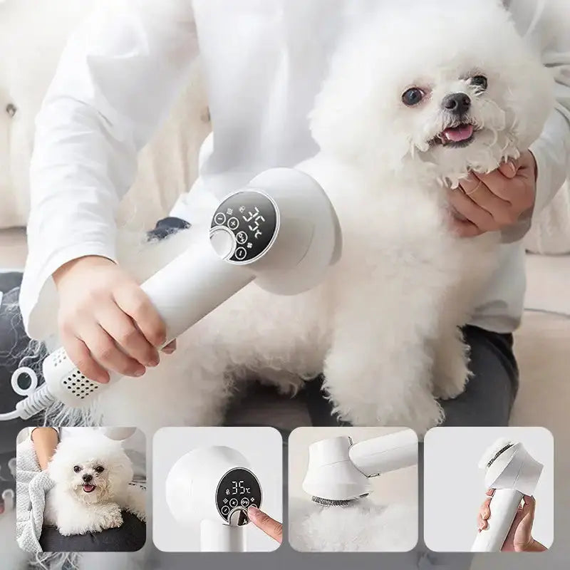 2-in-1 Smart Dog Hair Dryer & Brush – Low Noise Pet Grooming Dryer with Adjustable Heat & Speed Settings - TARHUS