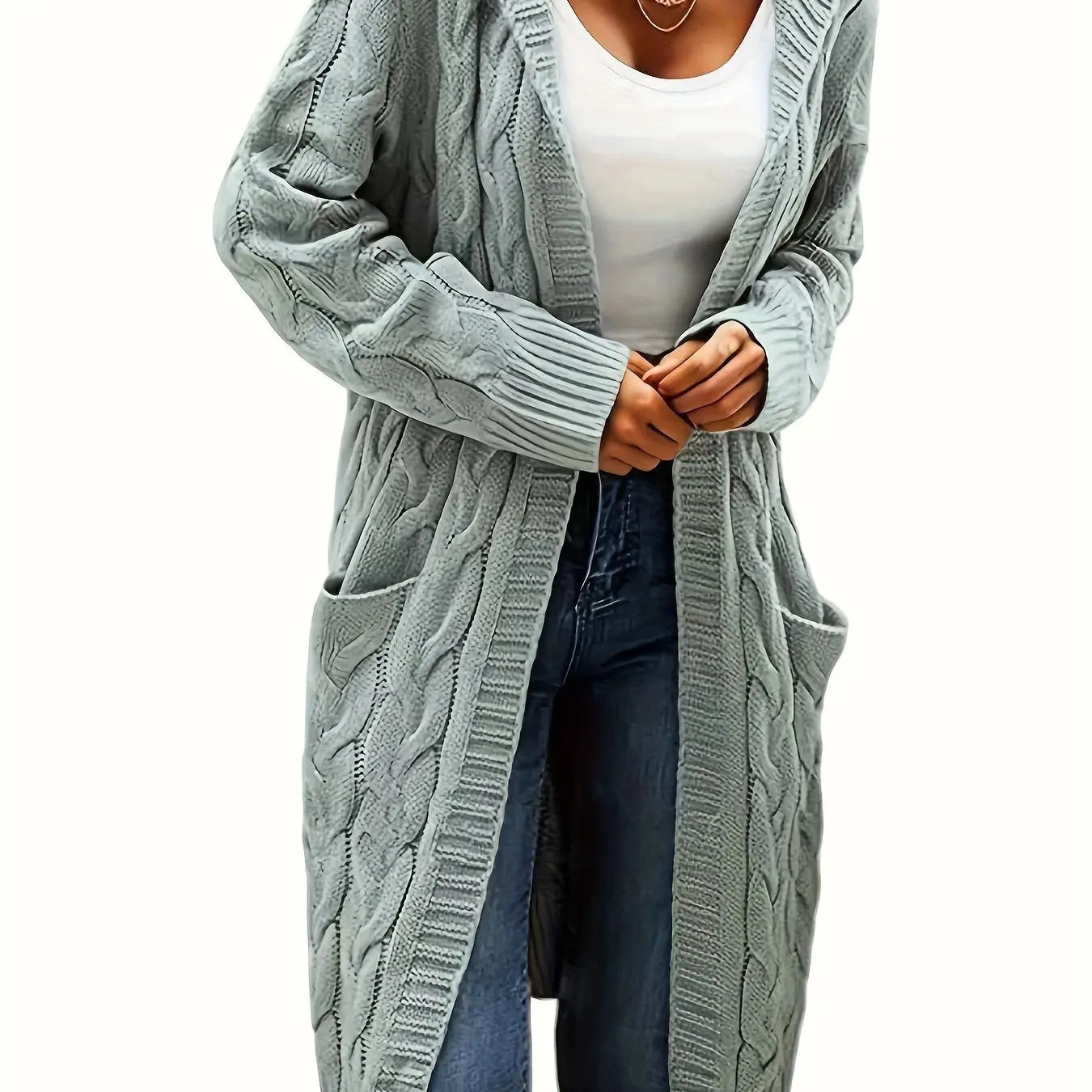 Women’s Open Front Cardigan – Soft Knit Winter Sweater with Pockets - TARHUS