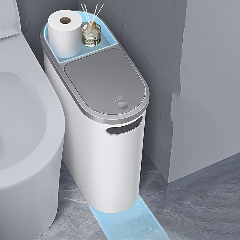 10L Bathroom Trash Can with Lid – Narrow Space Press-Type Bin for Modern Homes TARHUS Home Goods