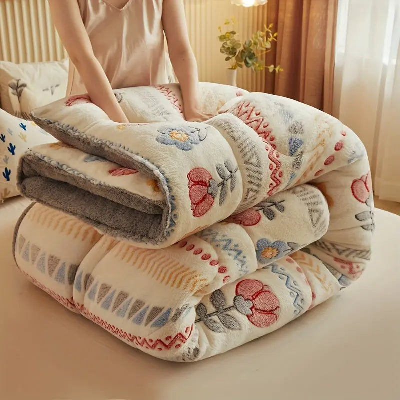 Bohemian Winter Comforter – Soft Snowflake Fleece Blanket with Floral Print - TARHUS