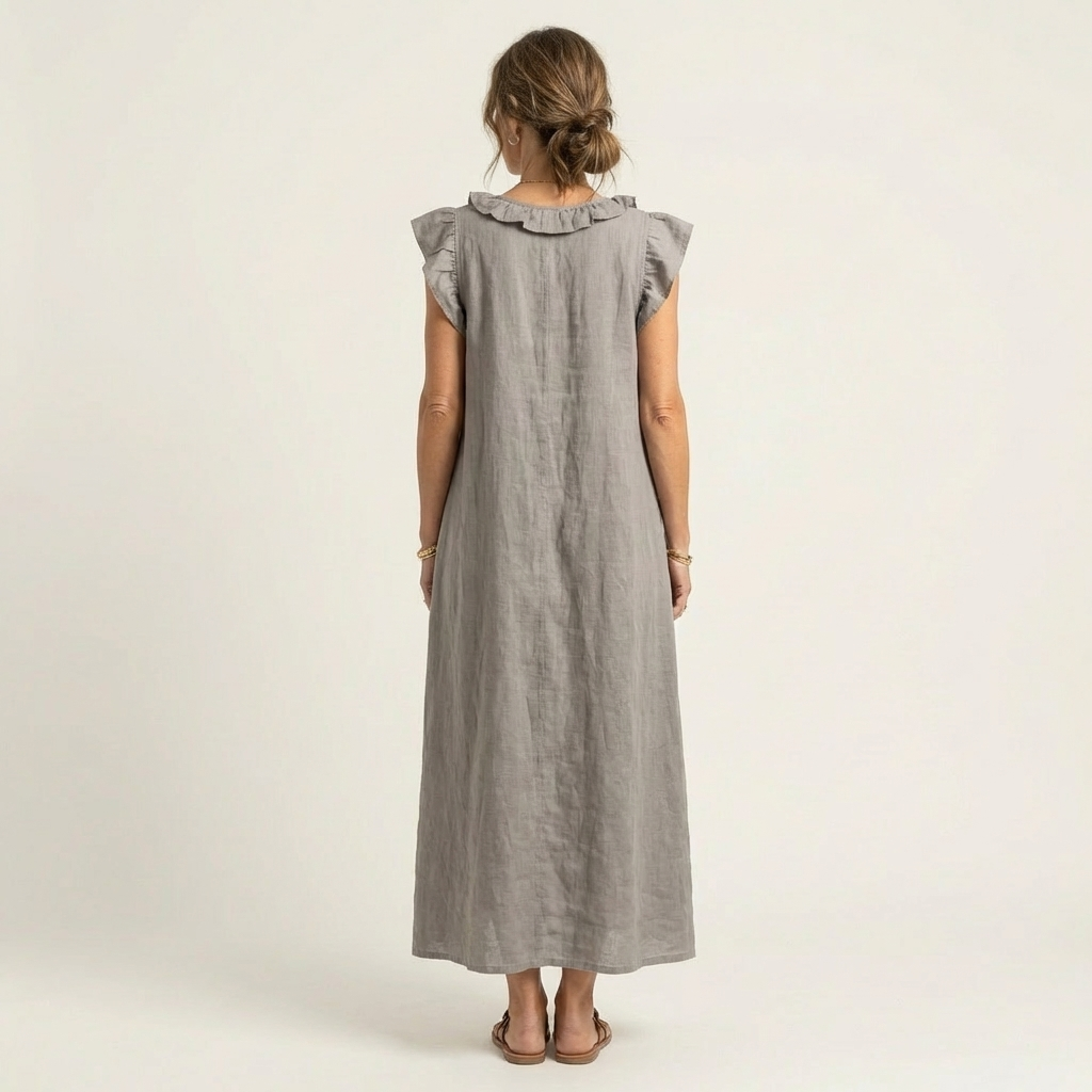 Josette | Ruffle V-Neck Linen Maxi Dress TARHUS Dresses