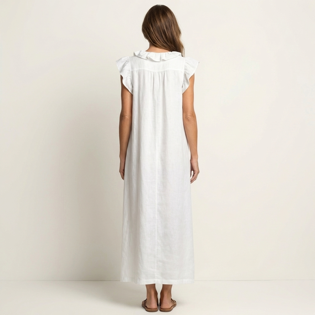 Josette | Ruffle V-Neck Linen Maxi Dress TARHUS Dresses