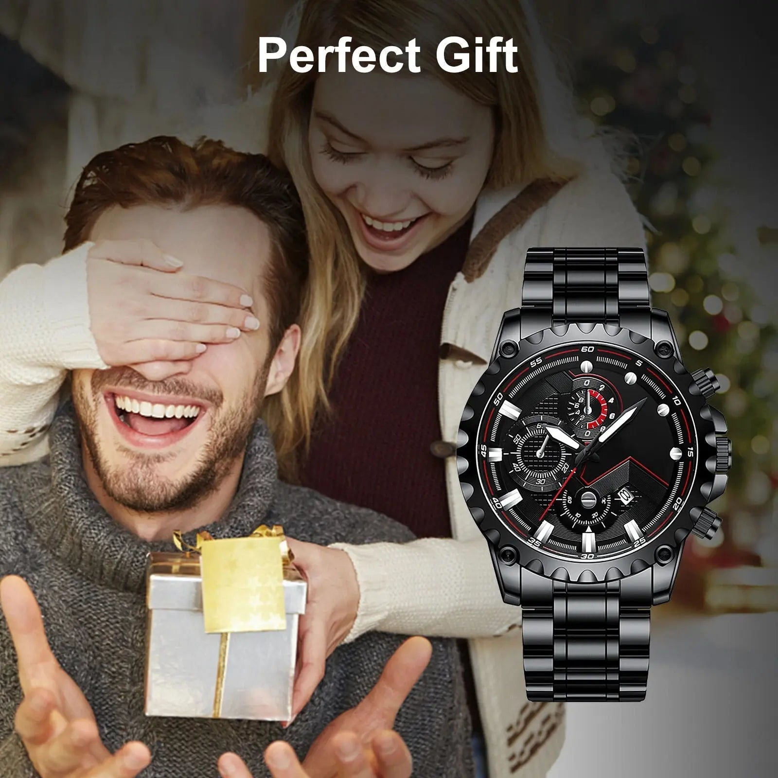 Men’s Black Stainless Steel Chronograph Watch – Waterproof Sport Watch - TARHUS