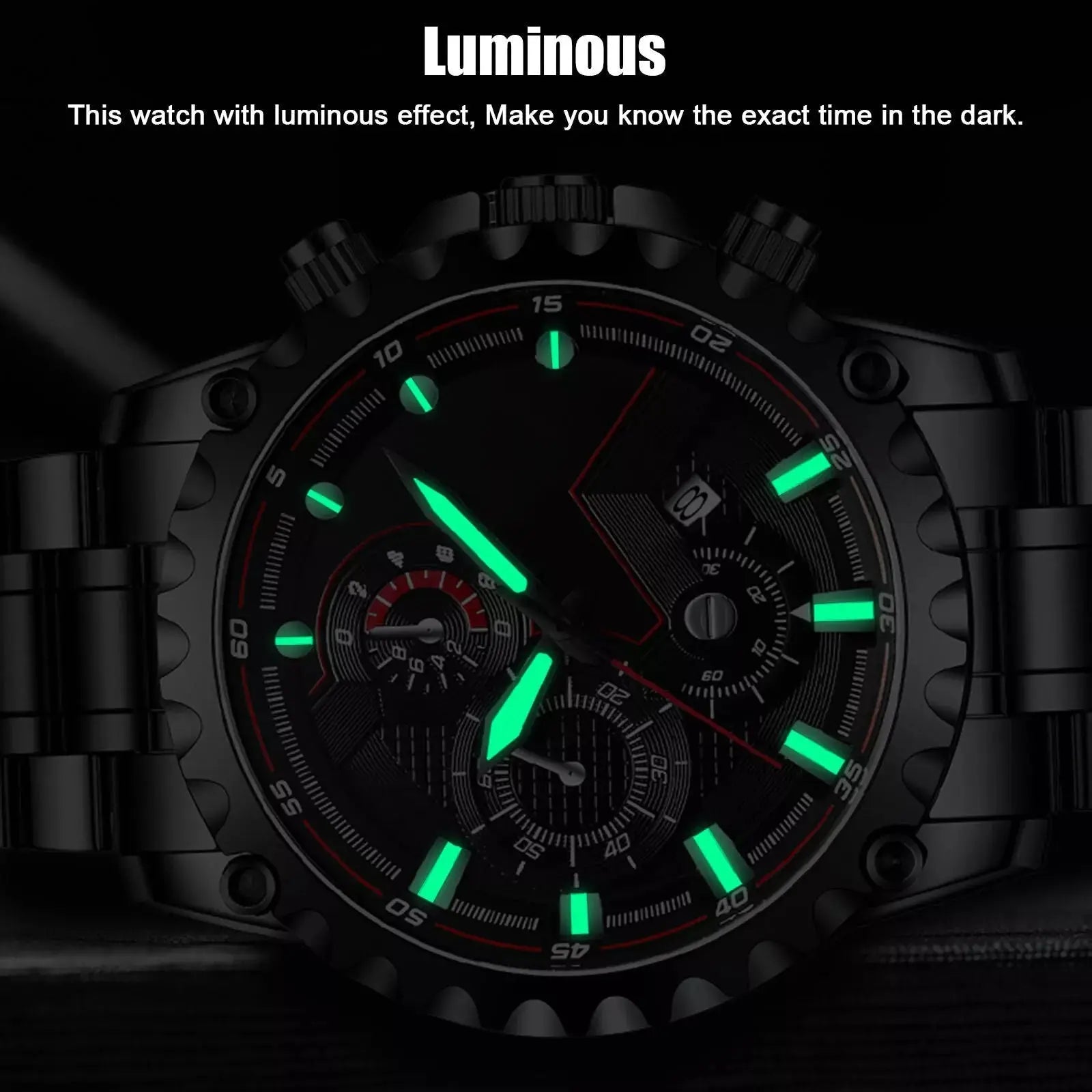Men’s Black Stainless Steel Chronograph Watch – Waterproof Sport Watch - TARHUS
